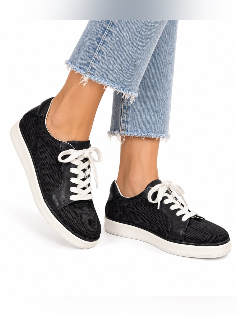 Sarto By Franco Sarto Black Mesh Leather Platform Sneakers Women’s 9.5